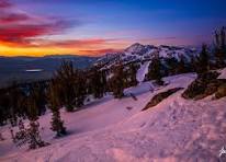 California ski resort mountains at sunset