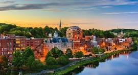 New England river town at sunset