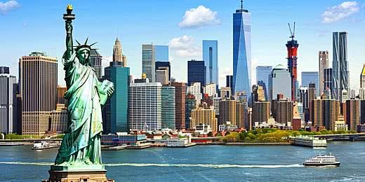 New York City skyline with Statue of Liberty